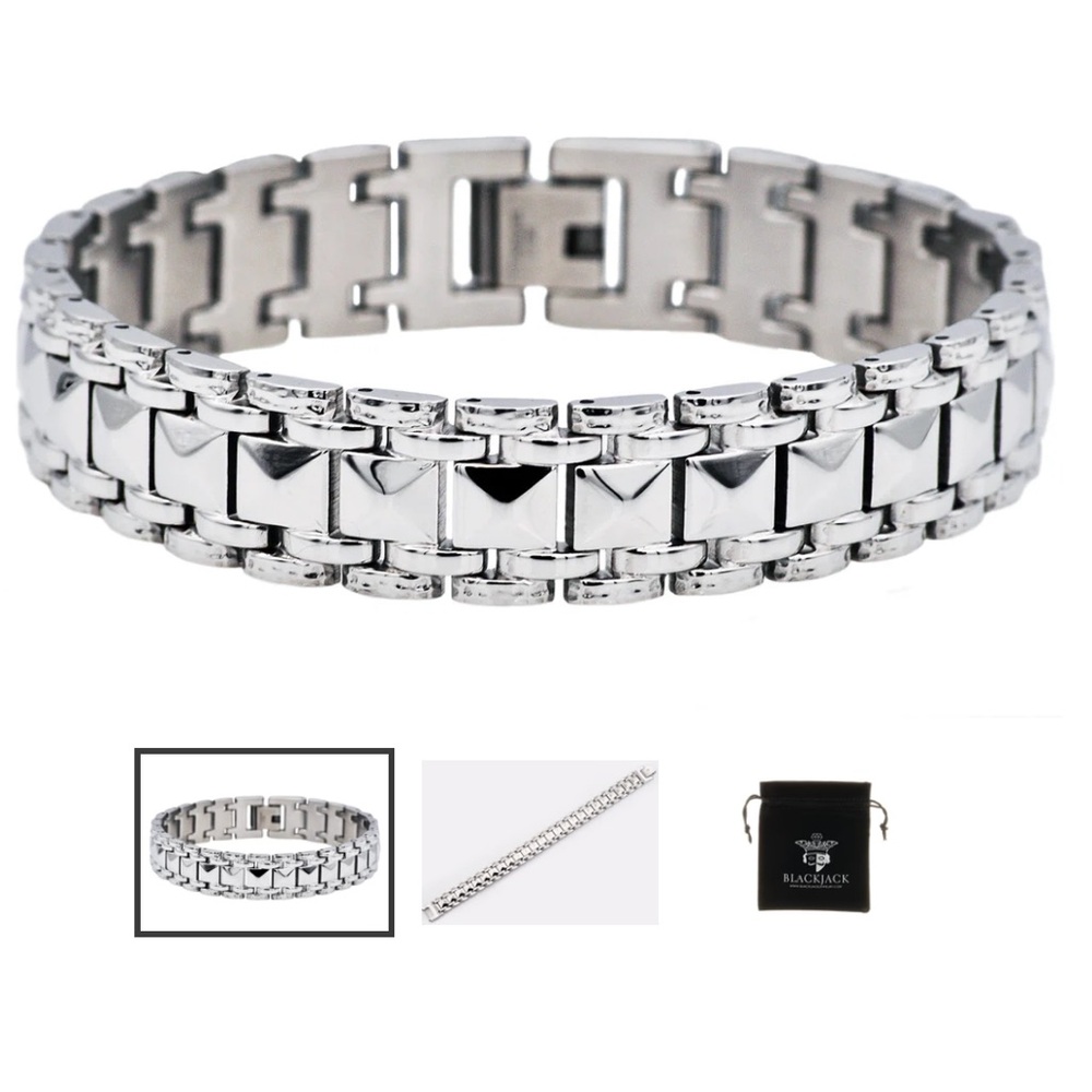 Mens Polished Stainless Steel Pyramid Link
Bracelet